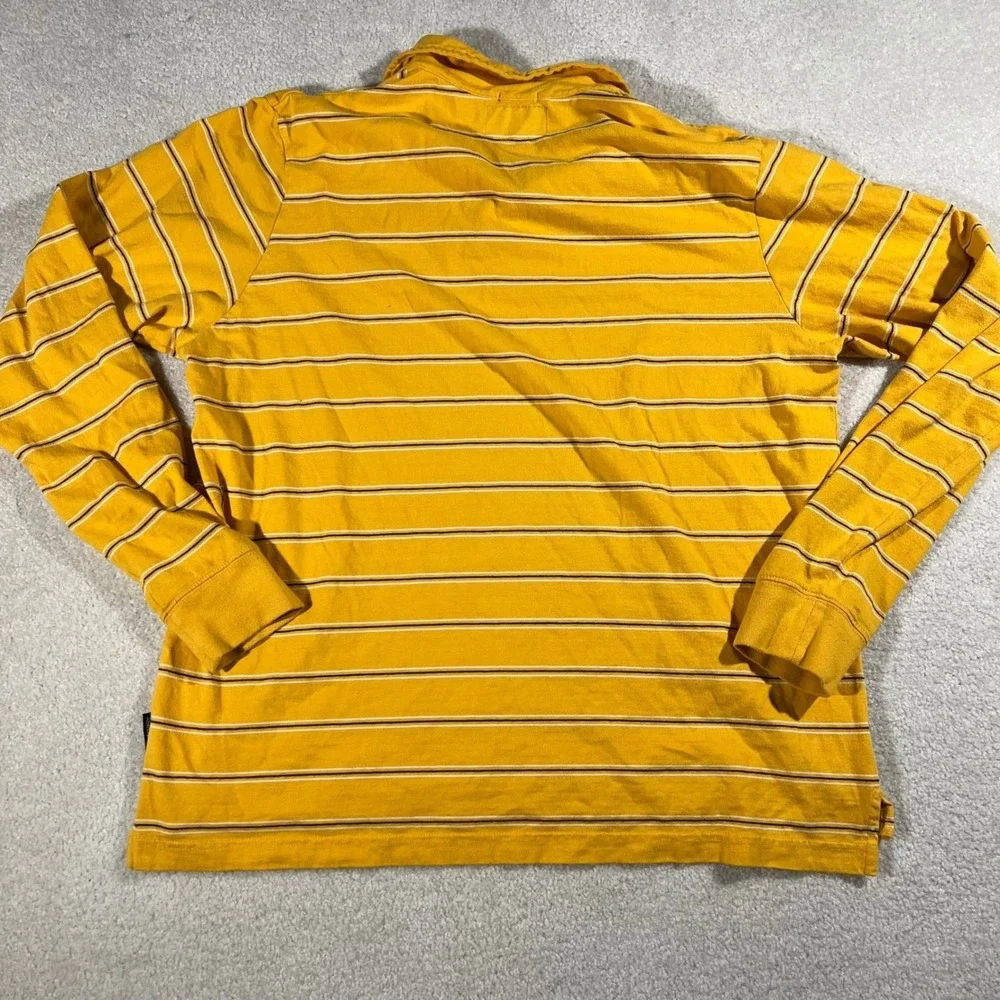 Abercrombie‎ & Fitch Polo Mens XL Yellow Striped Muscle Fit Long Sleeve Vintage